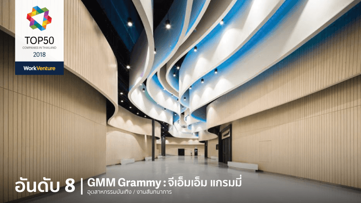 Top 50 Companies of 2018! WorkVenture เผย 50 บริษัทที่คนรุ่นใหม่สนใจที่สุดประจำปี 2018 - อันดับ 8 | GMM Grammy : จีเอ็มเอ็ม แกรมมี่