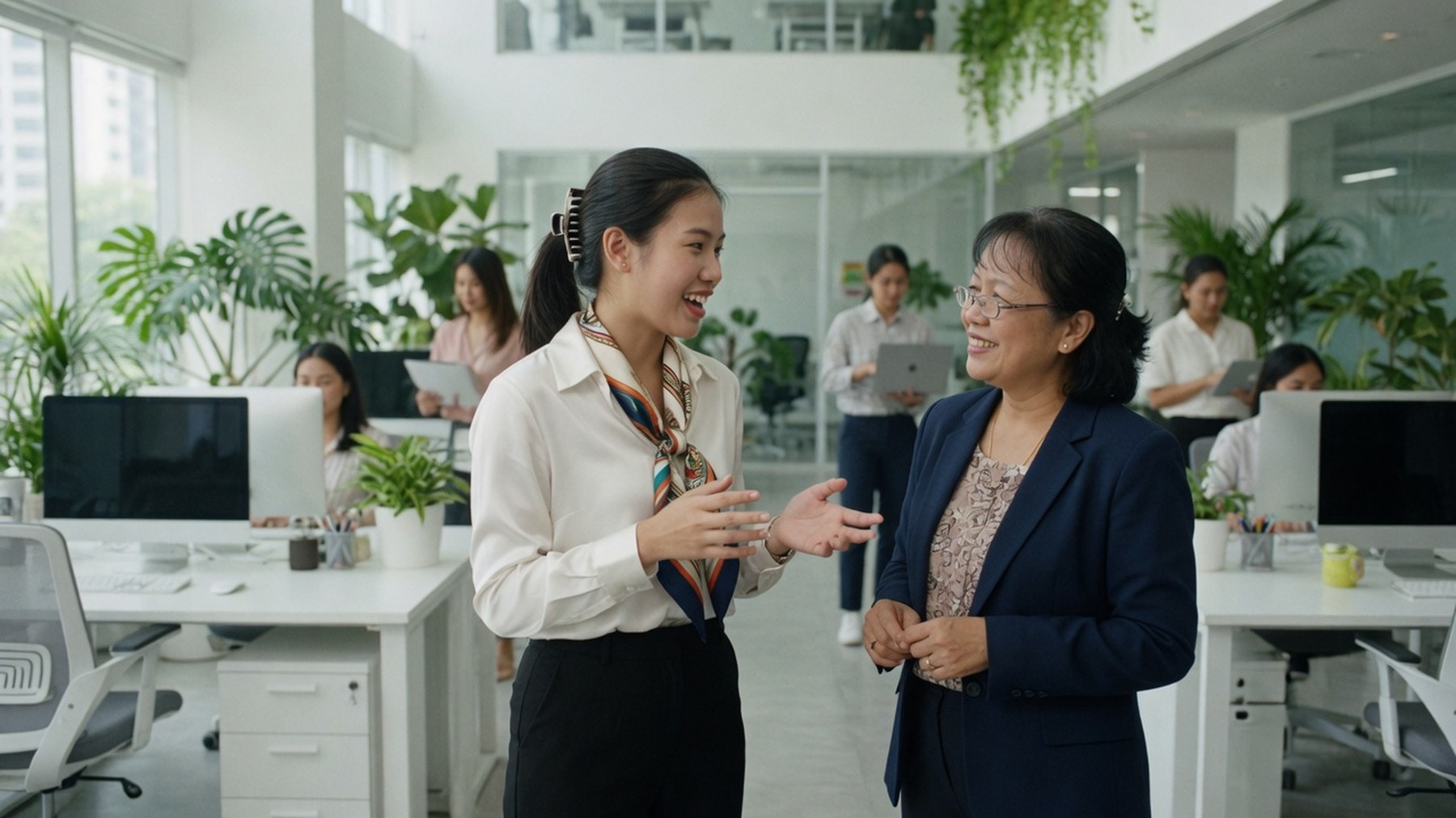 พนักงานขายหน้าร้านแนะนำสินค้าให้ลูกค้า
