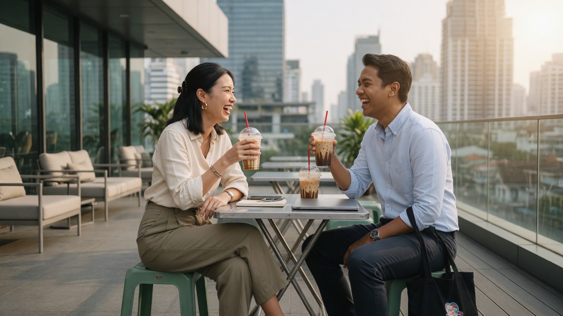 Young recruiter and candidate talking over coffee after an interview