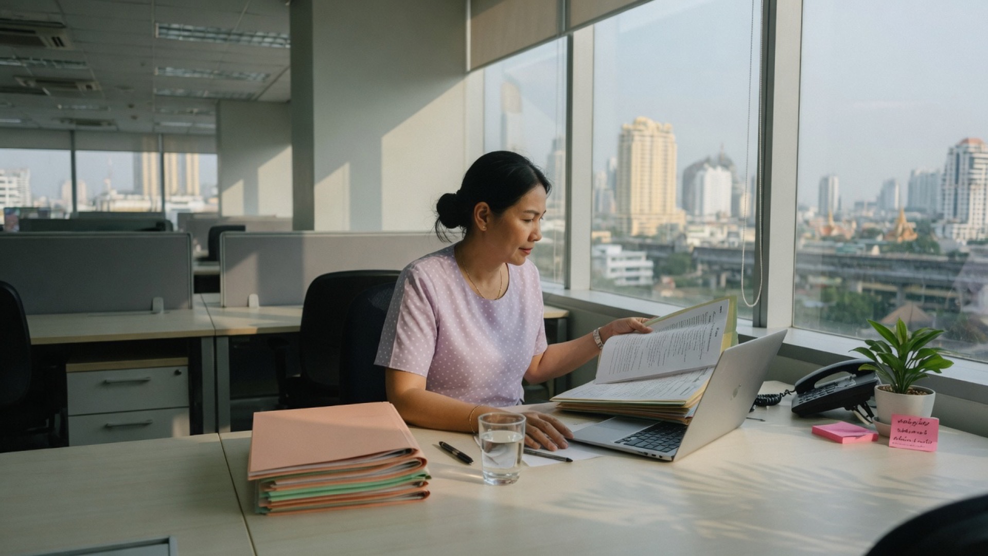 IT Support / Helpdesk workplace scene in Thailand - cinematic documentary office photo