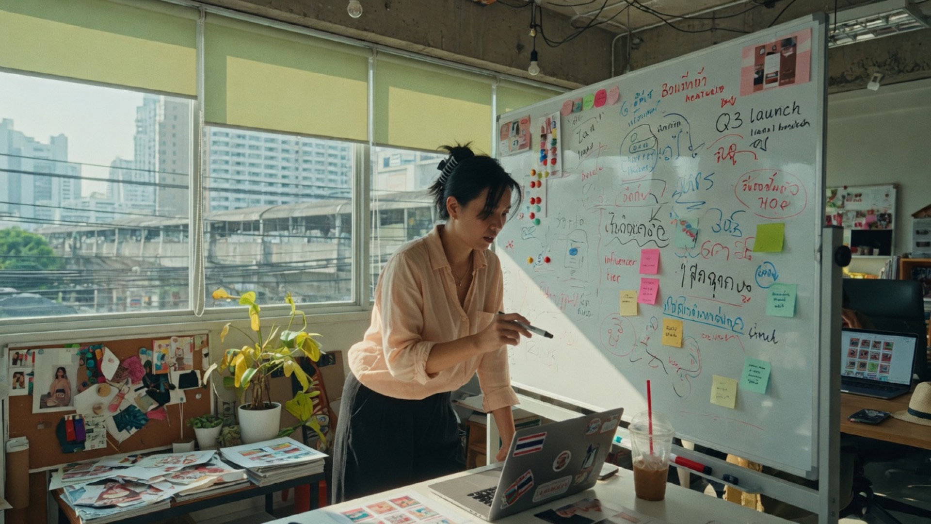Marketing Executive workplace scene in Thailand - cinematic documentary office photo